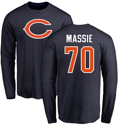 Chicago Bears Men Navy Blue Bobby Massie Name and Number Logo NFL Football #70 Long Sleeve T Shirt